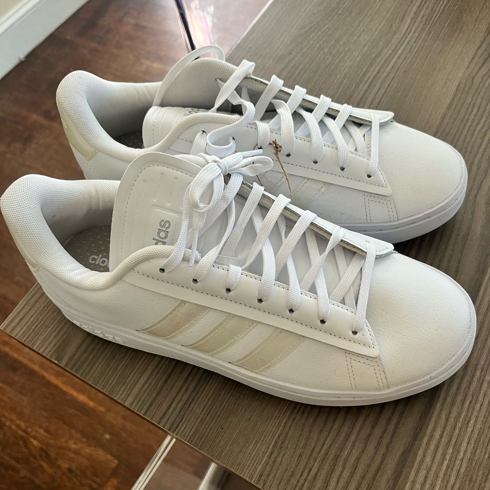 Worn Once size 11 Addidas Grand Court sneakers (white with pearl accents).